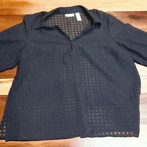 Woman’s Black Gingham Poly Chiffon ButtonUp Long Sleeve Top 3X JH Collectibles07